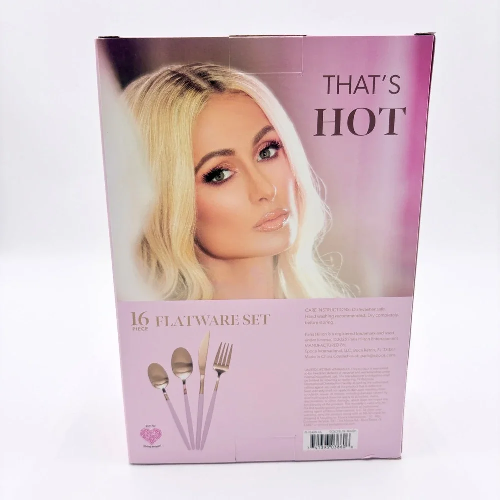 Paris Hilton 16 Piece Flatware Set Gold and Pink Service for 4 New in Box